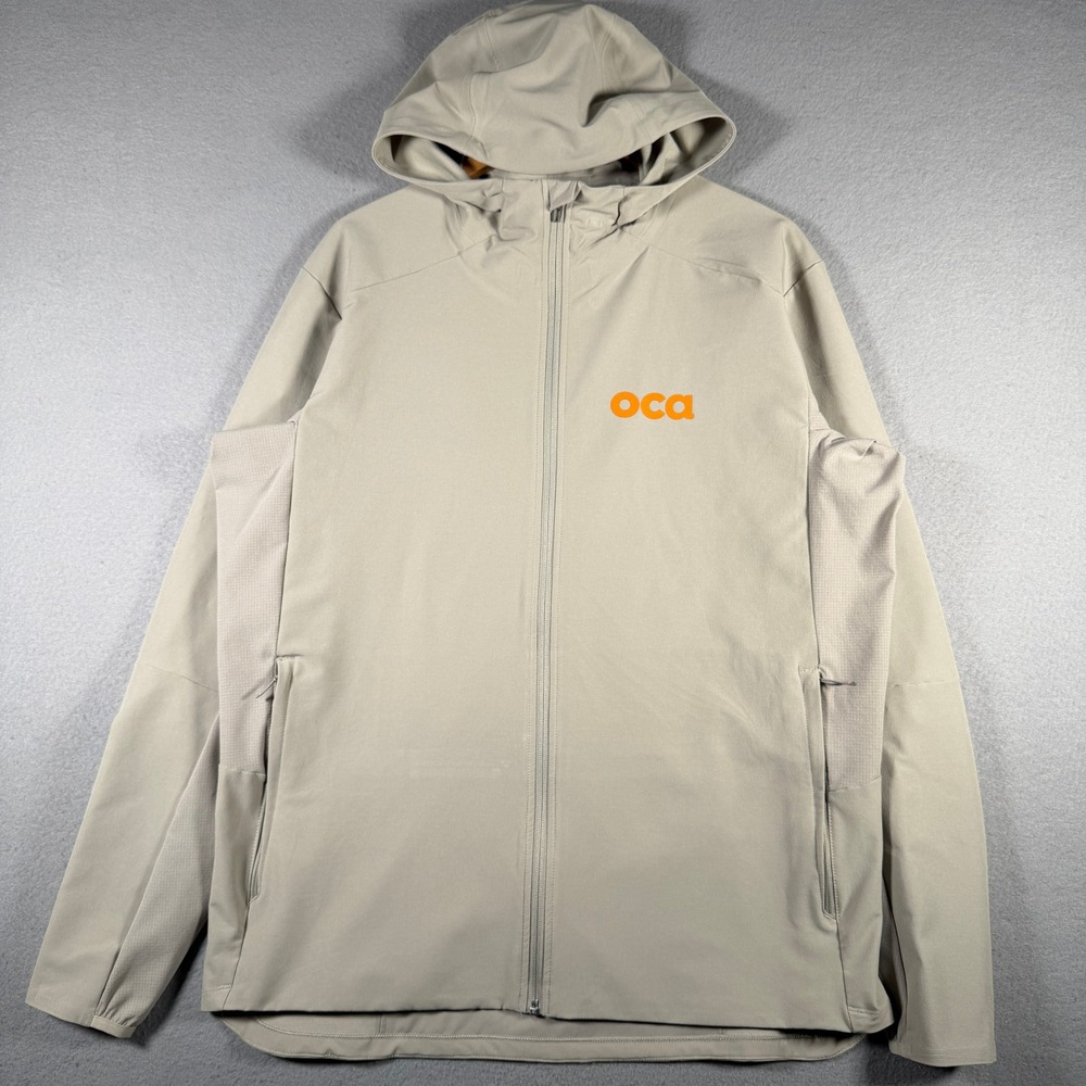 Lululemon Lab Mens XL Hooded Full Zip Jacket Tan Beige Oca Logo LM4AHDS